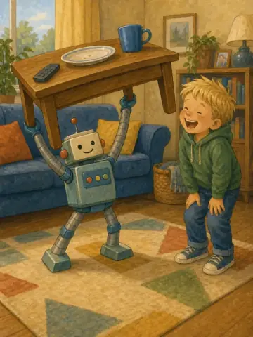 Een klein robotje tilt een hele tafel op